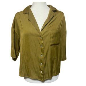 Grade & Gather size S olive green drop shoulder satin look button down EUC
